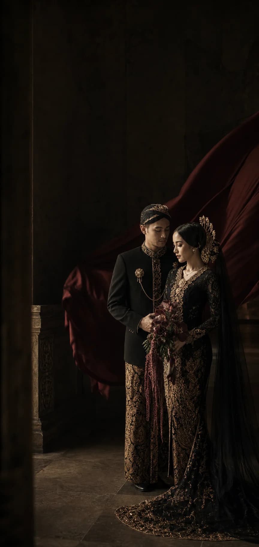 Editorial portrait of an Indonesian wedding couple